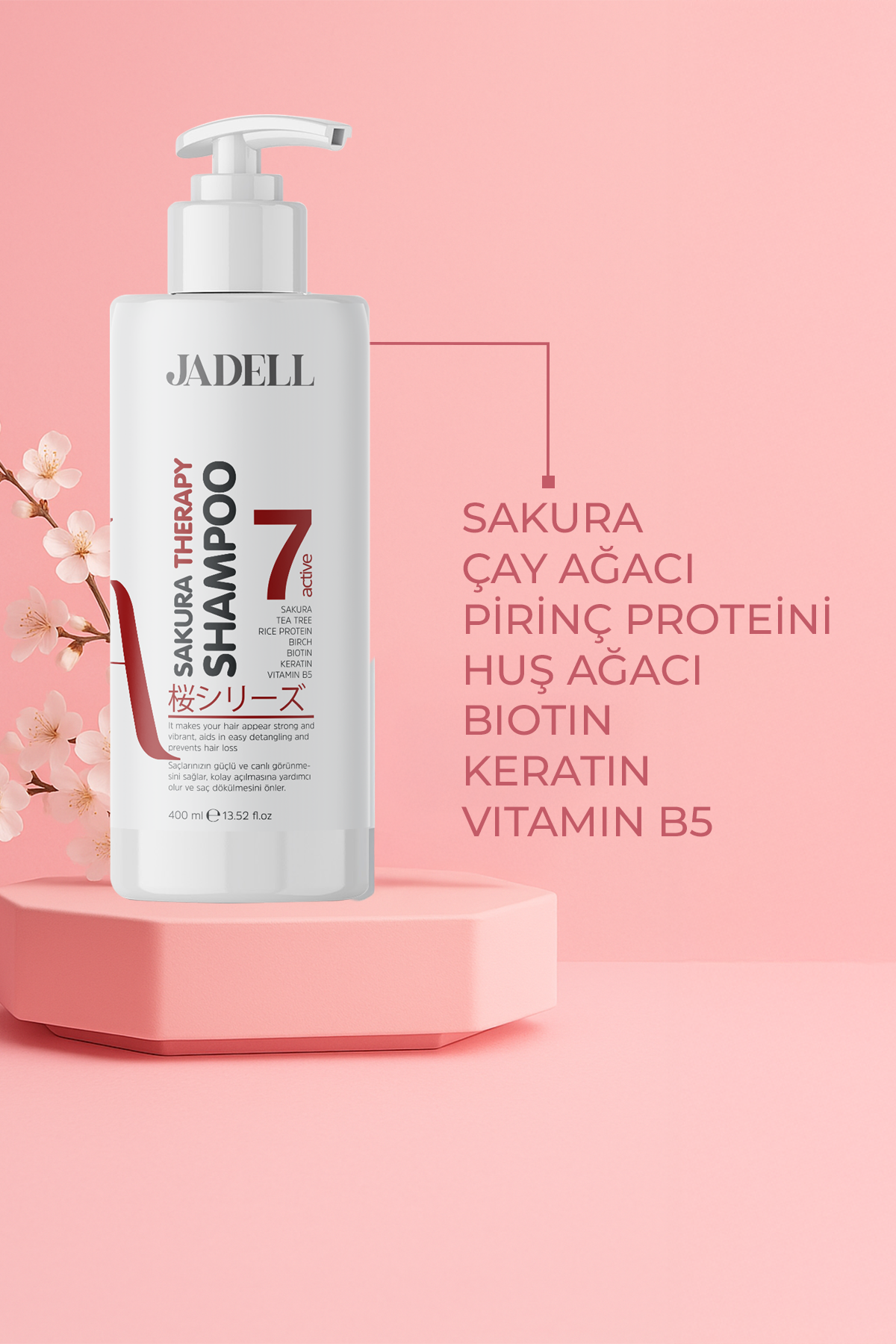 JADELL Sakura Therapy Shampoo 7active ( Sakura Çiçeği,biotin,keratin,vitamin B5 ) Onarıcı Besleyici Şampuan