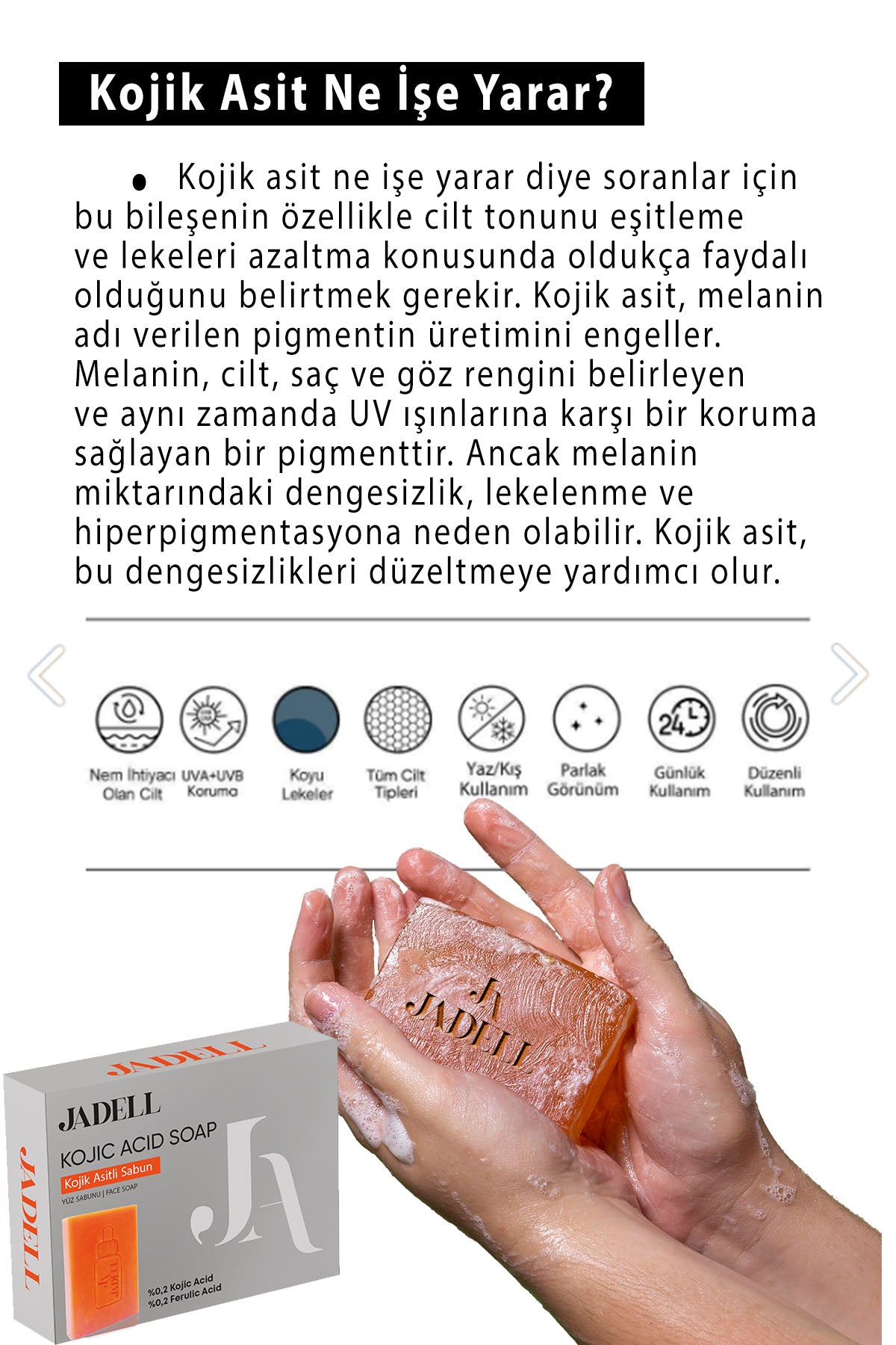 JADELL Kojik & Ferulik Asit Özlü Leke Ve Kararma Karşıtı Sabun