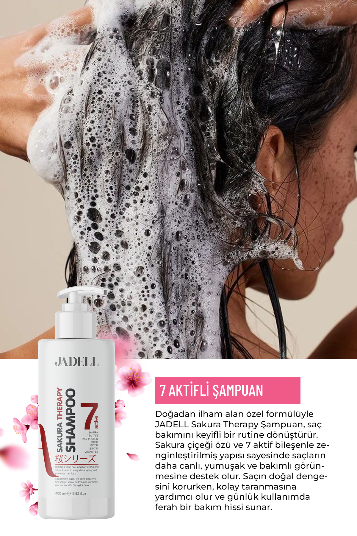 JADELL Sakura Therapy Shampoo 7active ( Sakura Çiçeği,biotin,keratin,vitamin B5 ) Onarıcı Besleyici Şampuan
